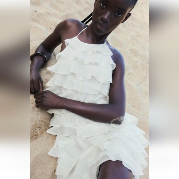 ZARA RUFFLED HALTER NECK DRESS - Picture 4 of 7